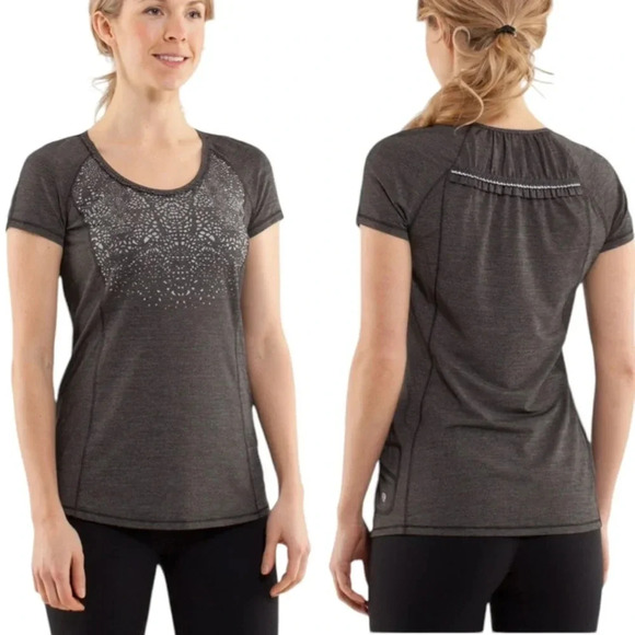 Lululemon Run Wild Short Sleeve Reflective Athletic Shirt Black Gray Size 4 - Picture 1 of 12